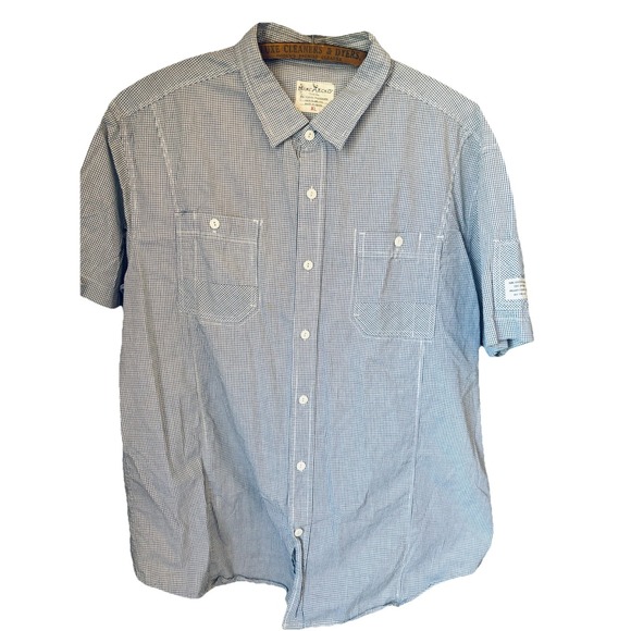 Marc‎ Ecko Mens XL Short Sleeve Shirt Button Up Plaid Pockets Preppy Utility - Picture 1 of 9
